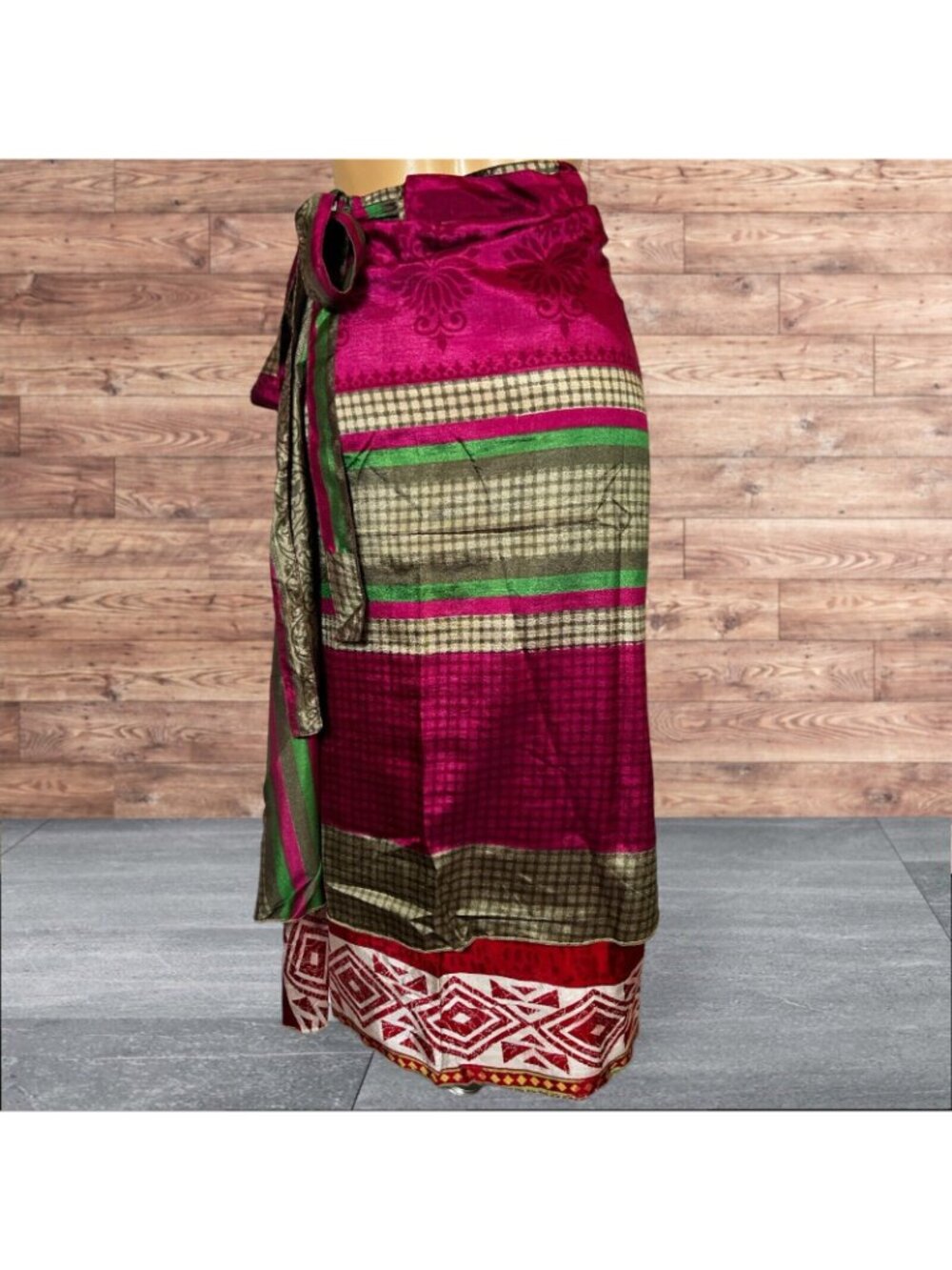 Boho Wrap Skirt Double Layer Sari One Size Multi Wear 36" Travel Resort Festival - Picture 2 of 7